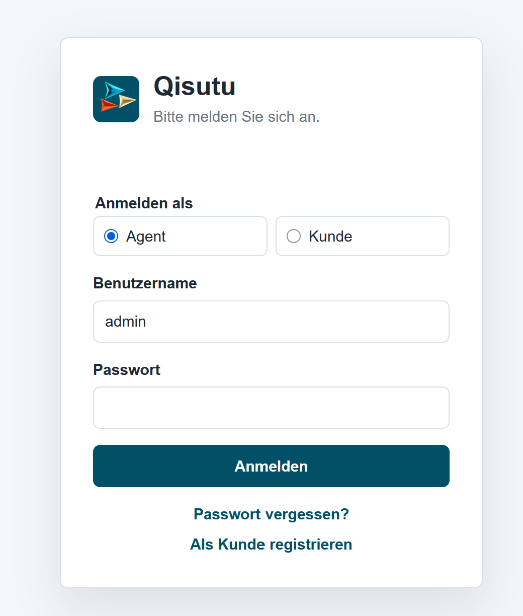 Qisutu-Anmeldeseite