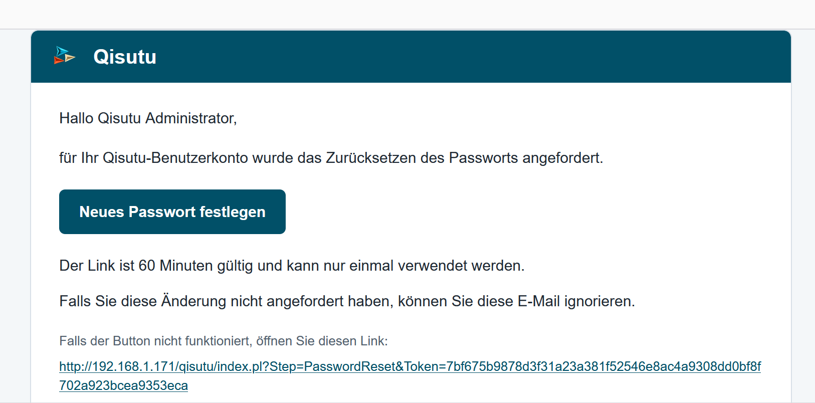 E-Mail mit Link zur Passwortzurücksetzung