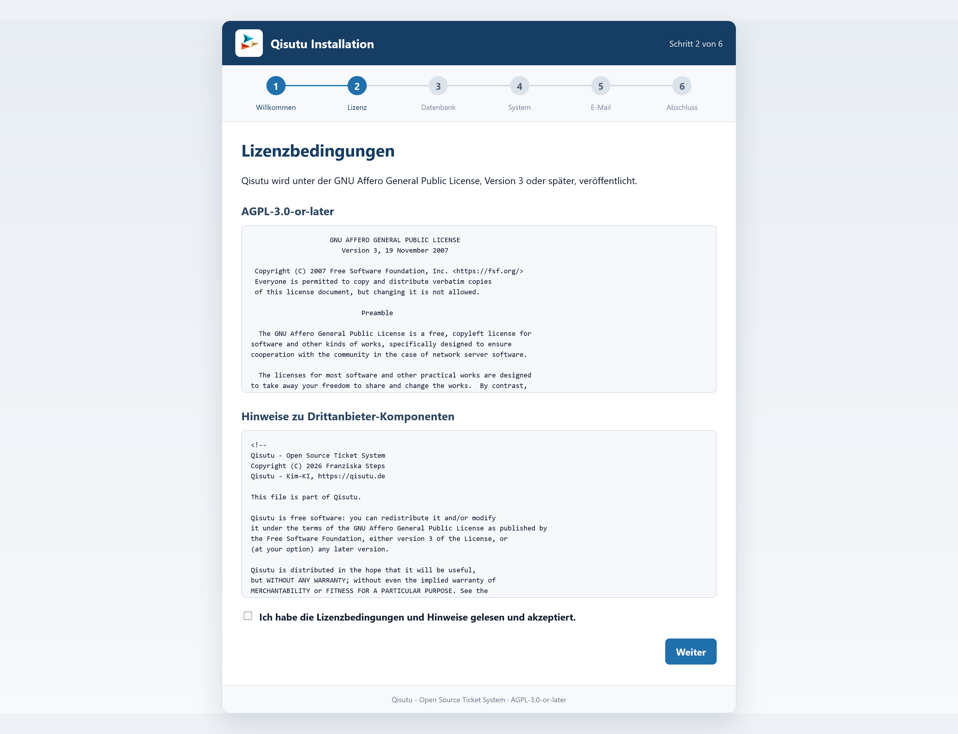 Webinstaller – Lizenzbedingungen